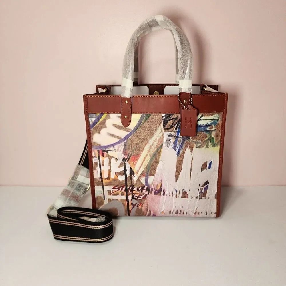 NWT CD719 Coach X Mint + Serf Field Tote In Signature Canvas Tan Rust Multi